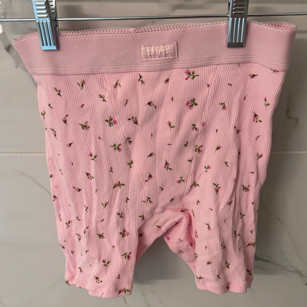 SKIMS Pink Ribbed Floral Boxer Shorts